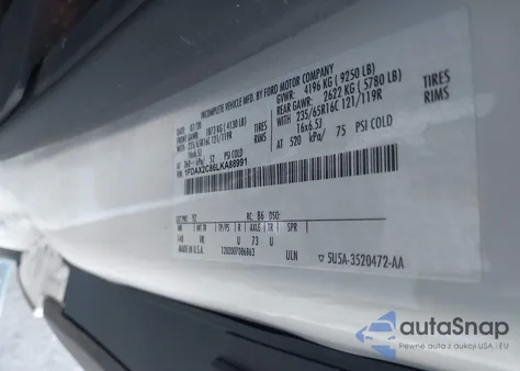 2020 Ford Transit-350 Passenger Van Xl из США, поврежденный, VIN 1FDAX2C86LKA88991